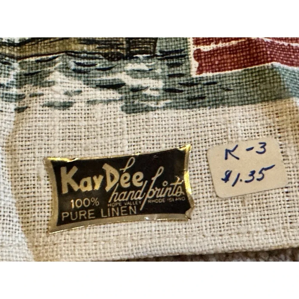 Vintage Linen Tea Towel Kay Dee 100% Linen New England Map States Rhode Island